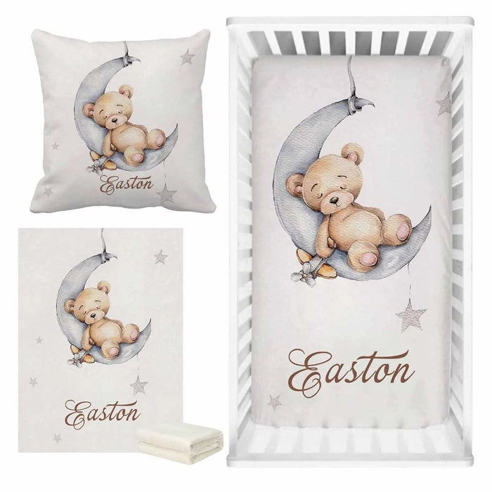 3 Piece Sleeping Bear Custom Name Crib Bedding Set