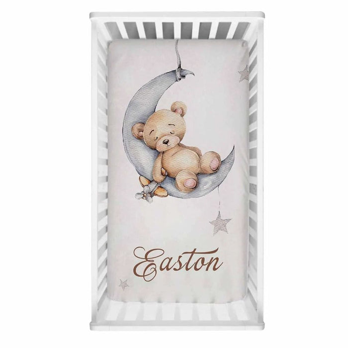 3 Piece Sleeping Bear Custom Name Crib Bedding Set