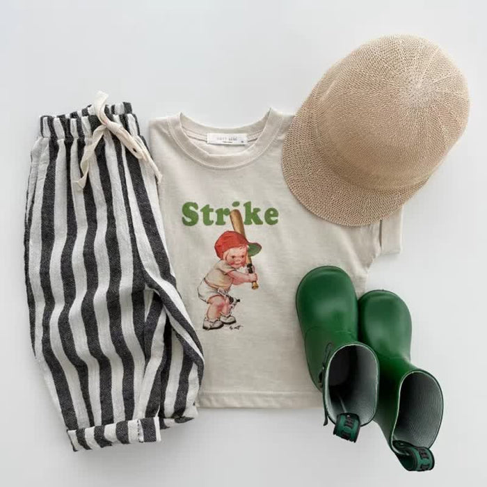 Baby Striped Drawstring Casual Pants