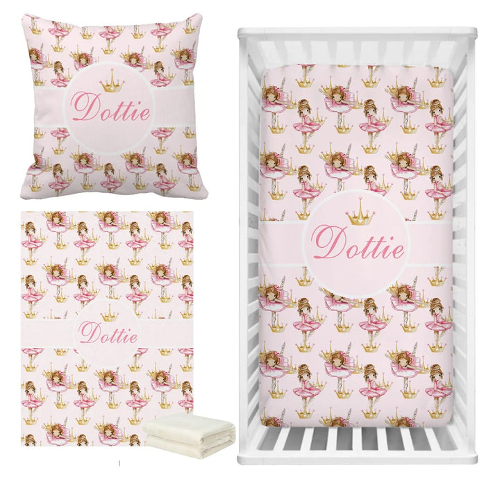 3 Pieces Ballerina Custom Crown Baby Girl Bedding Set