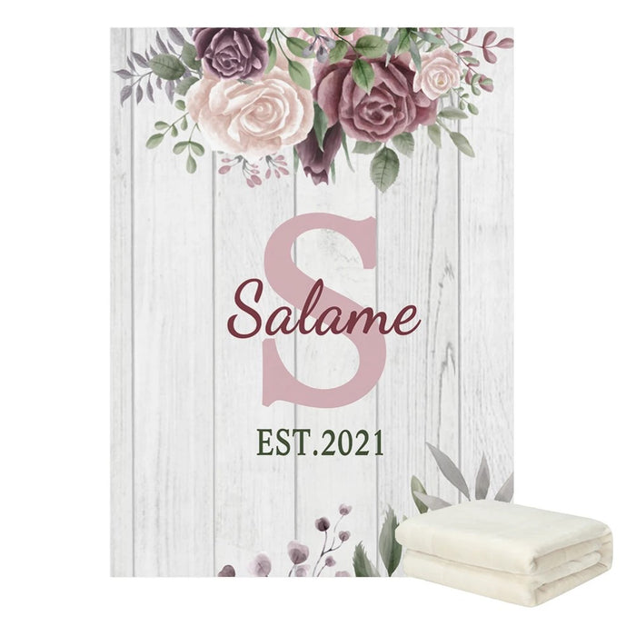 Blush Floral Personalized Name Blanket