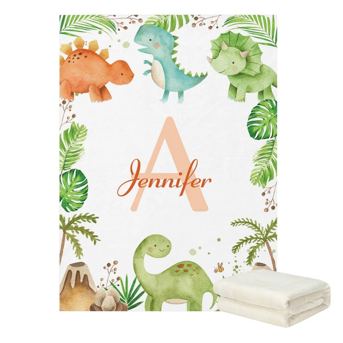 Watercolor Dinosaur Greenery Blanket