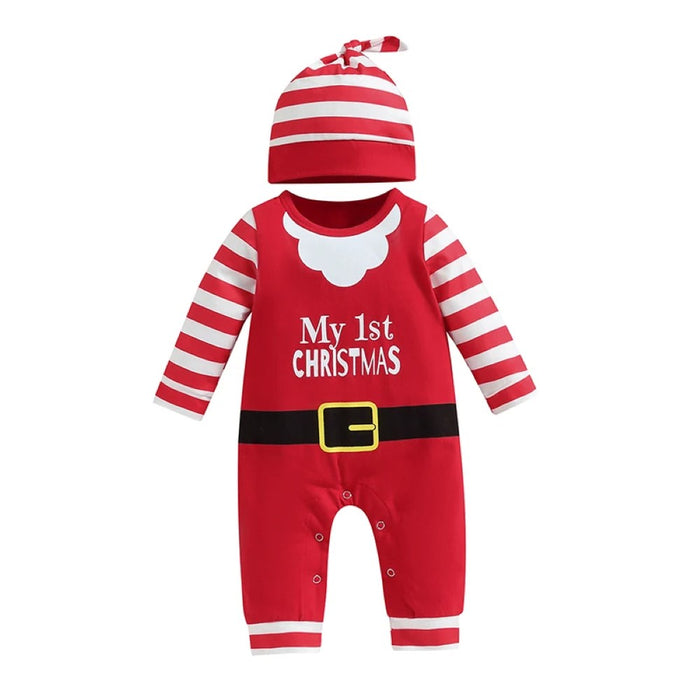 Christmas Santa Stripe Letter Print Kids Romper