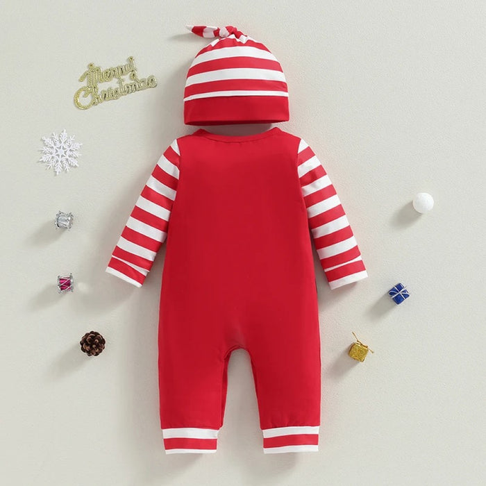 Christmas Santa Stripe Letter Print Kids Romper