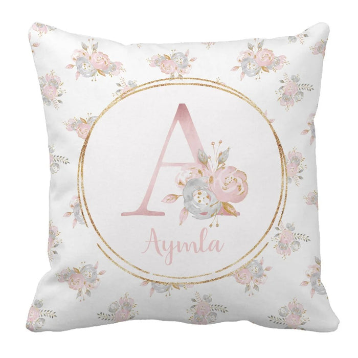 Personalized Blush Gold Floral Bedding Set