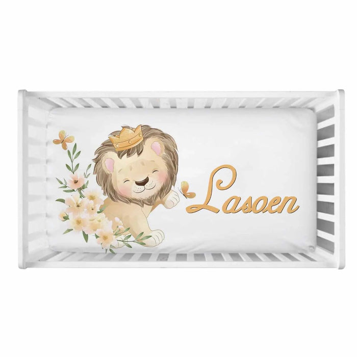 3 Piece Doodle Lion With Floral Illustration Baby Bedding Set