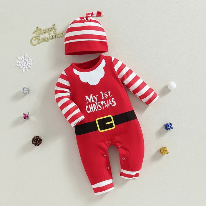 Christmas Santa Stripe Letter Print Kids Romper