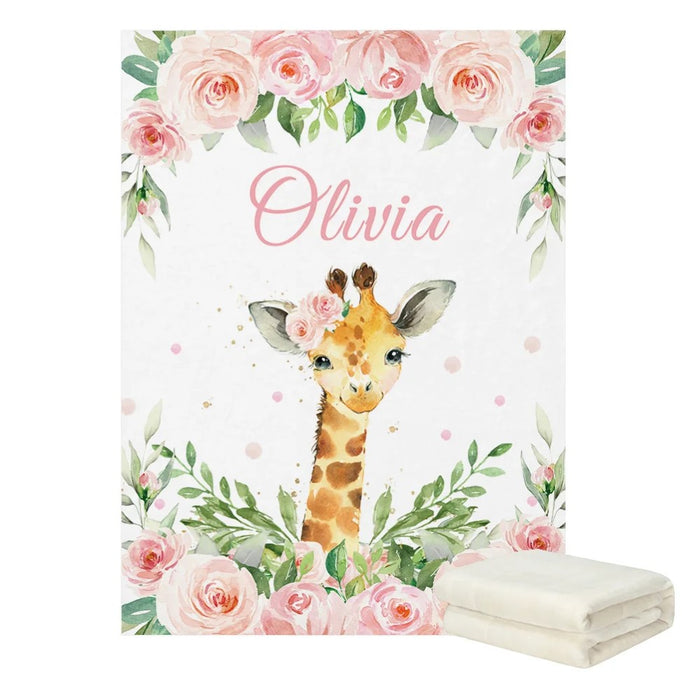 Giraffe Jungle Pink Floral Custom Bedding Set