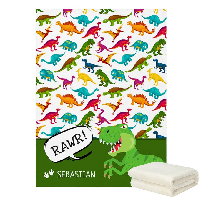 3 Piece Dinosaur Pattern With Name Bedding Set