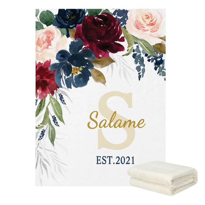 Blush Floral Personalized Name Blanket