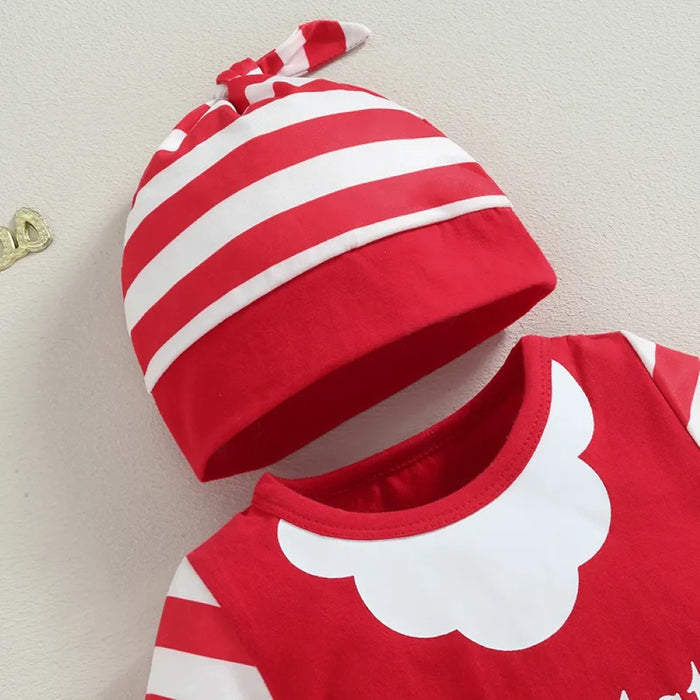 Christmas Santa Stripe Letter Print Kids Romper