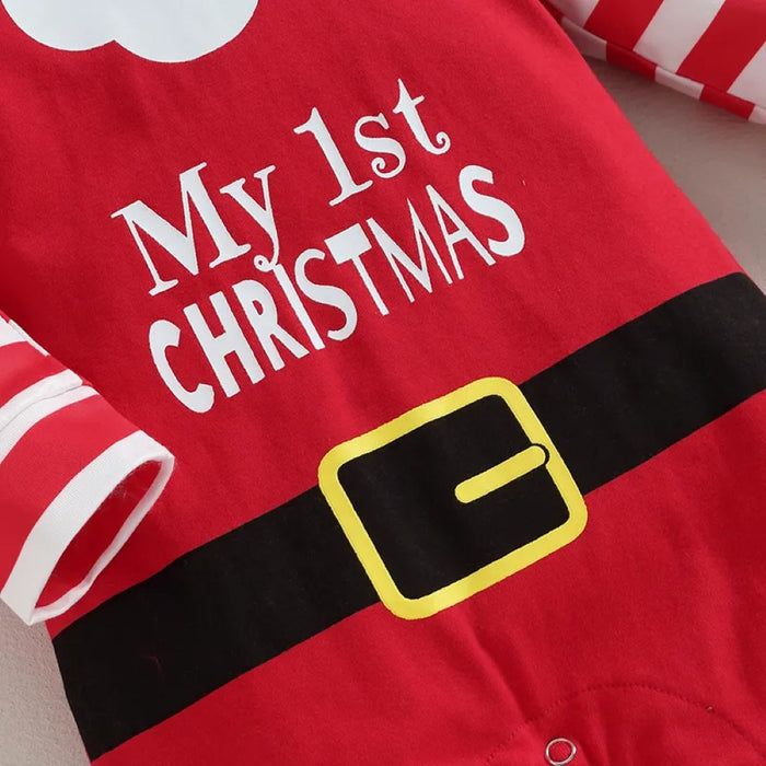 Christmas Santa Stripe Letter Print Kids Romper