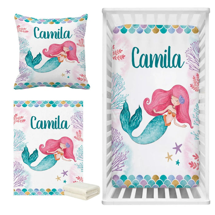 3 Piece Mermaid Crib Custom Bedding Set