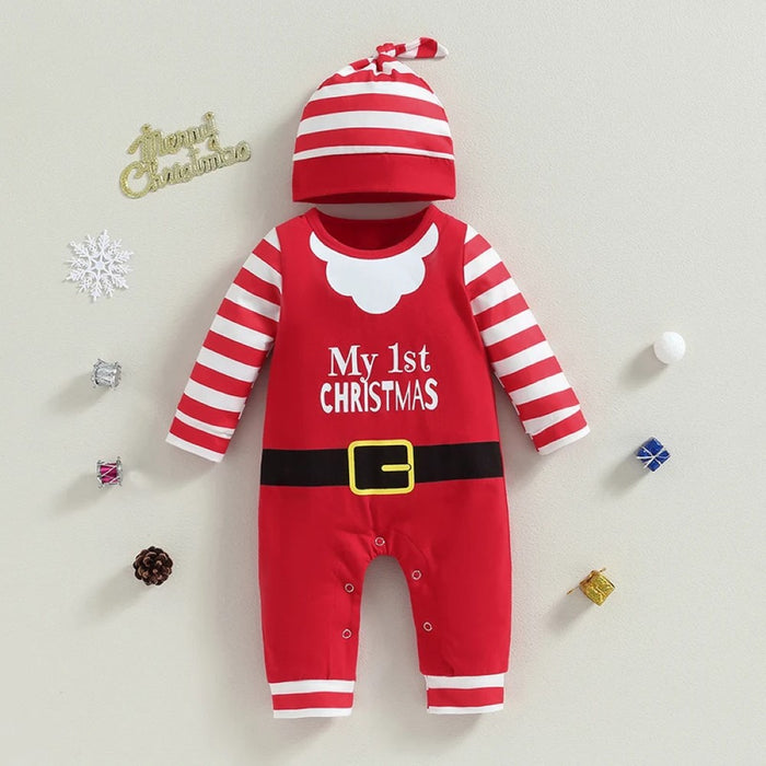 Christmas Santa Stripe Letter Print Kids Romper