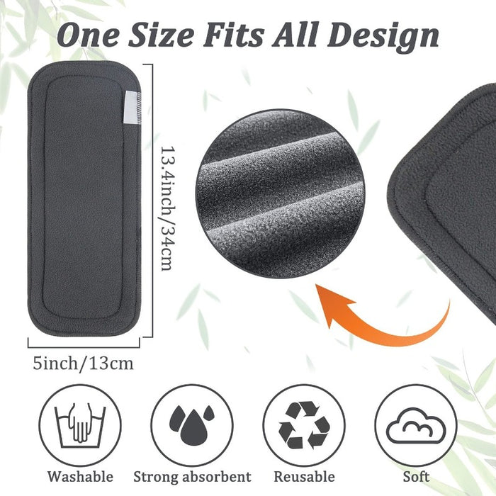 Reusable Soft Layers 12 Pack Bamboo Charcoal Inserts For Baby Cloth Diaper, High Absorbing Washable Liners