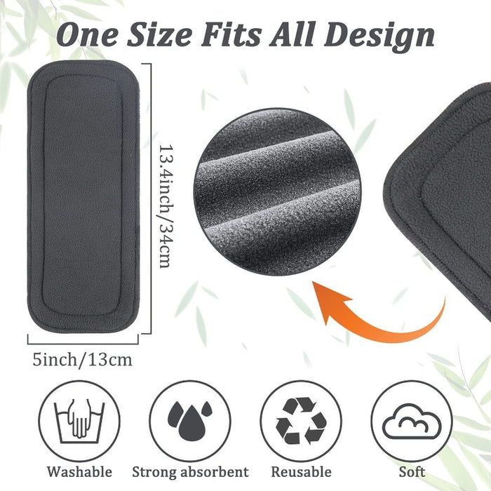 Reusable Soft Layers 12 Pack Bamboo Charcoal Inserts For Baby Cloth Diaper, High Absorbing Washable Liners