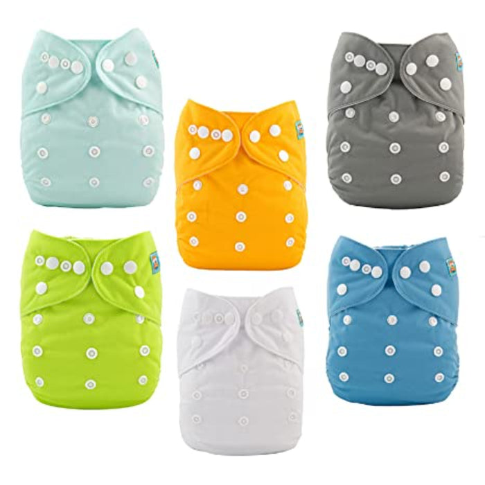 Baby Cloth Diapers One Size Adjustable Washable Reusable For Baby Girls And Boys 6 Pack With 12 Inserts