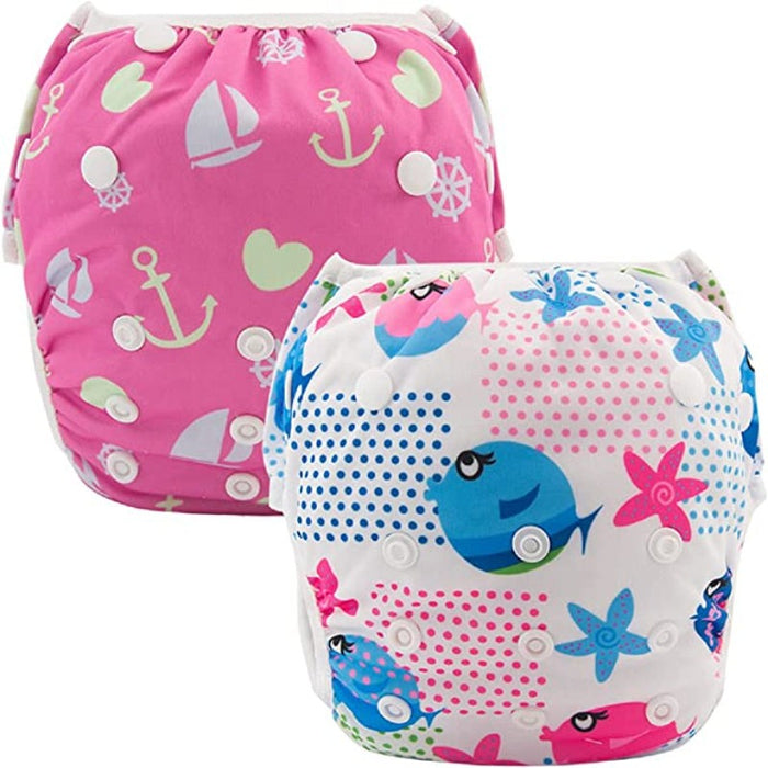 2Pcs Baby Swim Diapers Reusable Washable & Adjustable For Swimming Lesson & Baby Shower Gifts Baby Boy And Girl