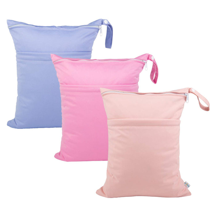 3 Pack Of Wet Dry Bags For Baby Cloth Diapers With 2 Pockets