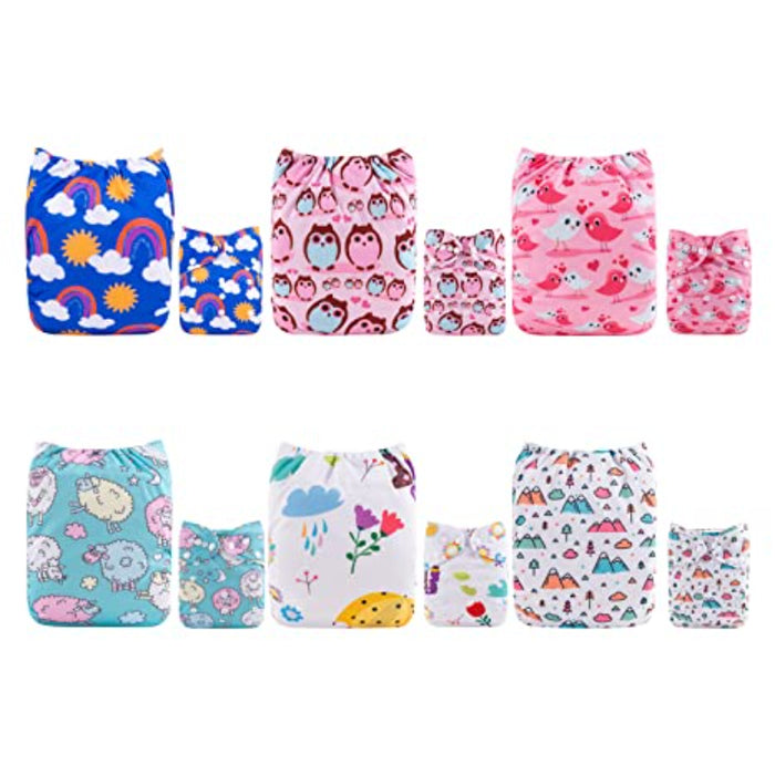 One Size Adjustable Reusable Cloth Diapers For Baby 6 Pack + 12 Inserts