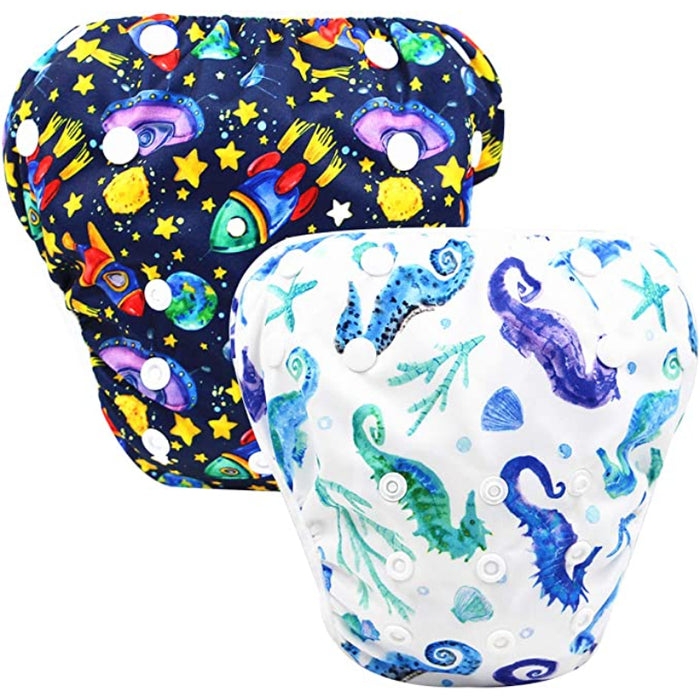 Reusable Swim Diapers Covers Waterproof Swimming Pants For 8-36Lbs Unisex Baby Pack Of 2