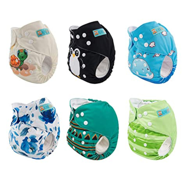 Baby Cloth Diapers One Size Adjustable Washable Reusable 6 Pack With 12 Inserts