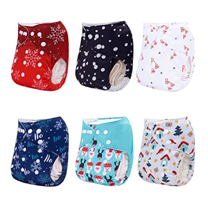 Baby Cloth Diapers One Size Adjustable Washable Reusable 6 Pack With 12 Inserts