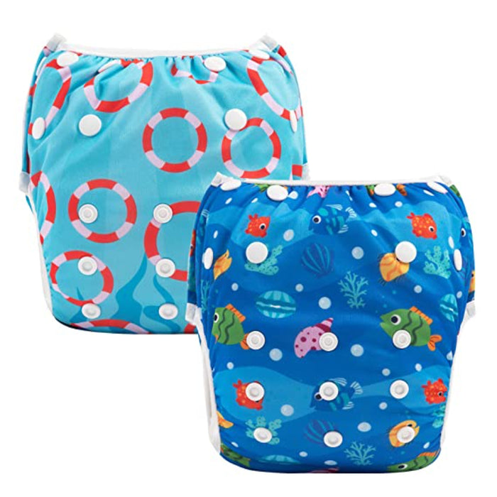 Swim Diapers 2Pcs Baby & Toddler Snap One Size Reusable Adjustable Baby Shower Gifts Baby Boy