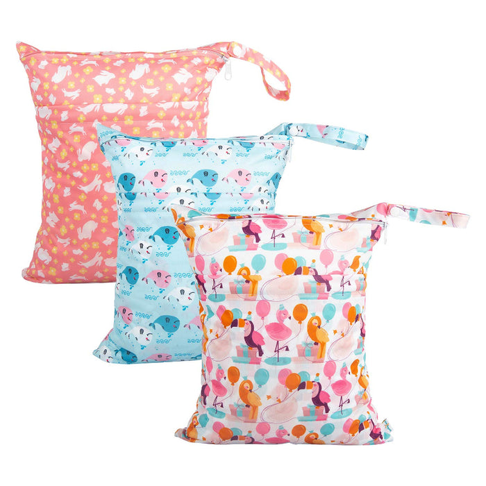 3 Pack Of Washable Wet Dry Bags For Baby Cloth Diapers