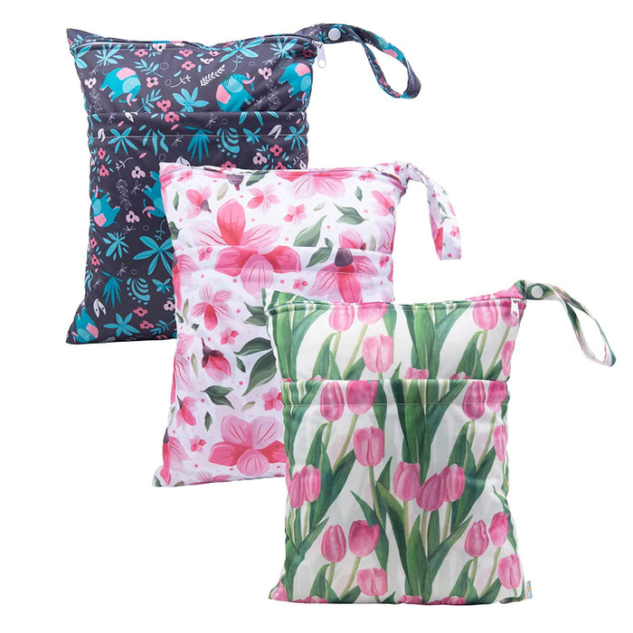 Wet Dry Bags For Baby Cloth Diapers, Washable Travel Bags, Beach, Pool, Gym Bag For Swimsuits & Wet Clothes With 2 Pockets