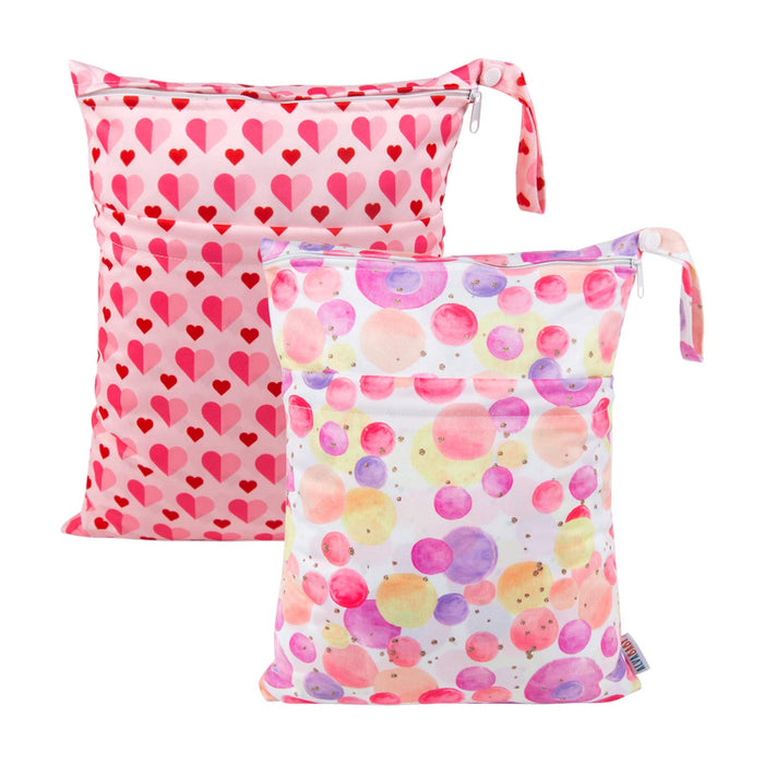 Reusable 2pcs Cloth Diaper Wet Dry Bags With Two Zippered Pockets