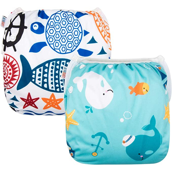 2Pcs Baby Swim Diapers Reusable Washable & Adjustable For Swimming Lesson & Baby Shower Gifts Baby Boy And Girl