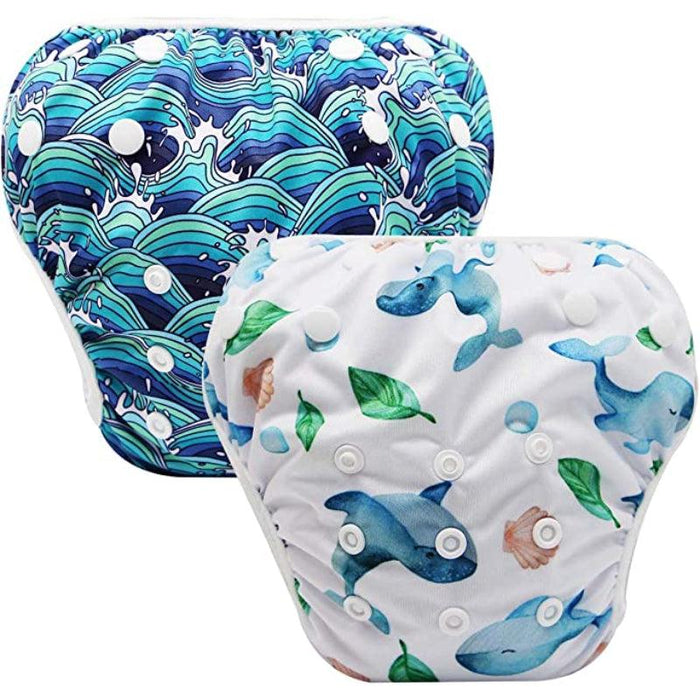 Pack Of 2 Reusable Swim Diapers Covers Waterproof Swimming Pants For 8-36Lbs Unisex Baby