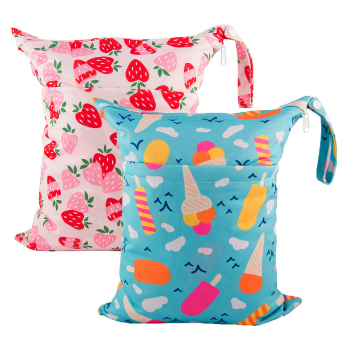 Wet Dry Bags For Baby Cloth Diapers, Washable Travel Bags, Beach, Pool, Gym Bag For Swimsuits & Wet Clothes With 2 Pockets