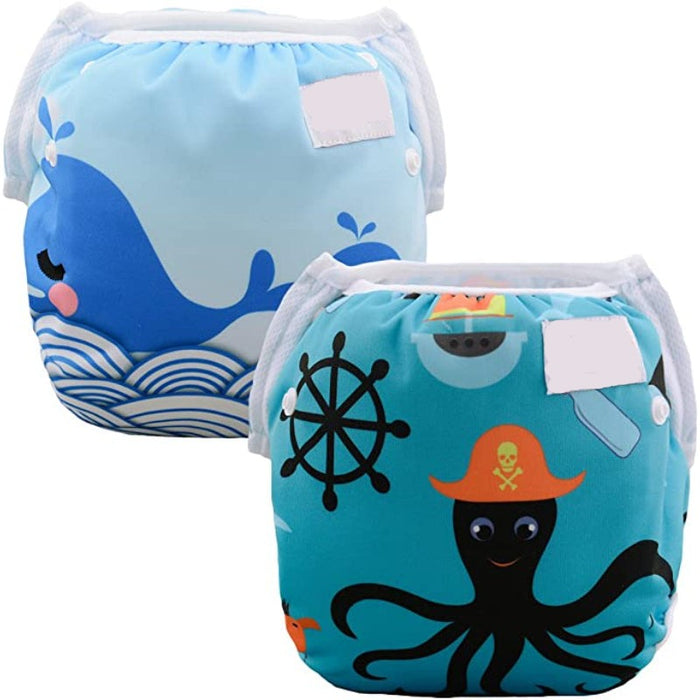 2Pcs Baby Swim Diapers Reusable Washable & Adjustable For Swimming Lesson & Baby Shower Gifts Baby Boy And Girl