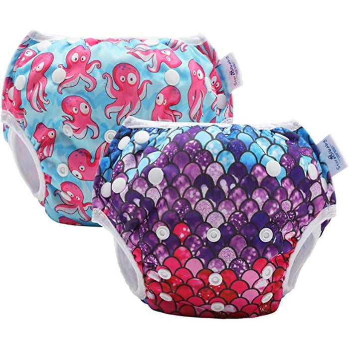 Pack Of 2 Reusable Swim Diapers Covers Waterproof Swimming Pants For 8-36Lbs Unisex Baby