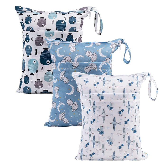 3 Pack Of Washable Wet Dry Bags For Baby Cloth Diapers