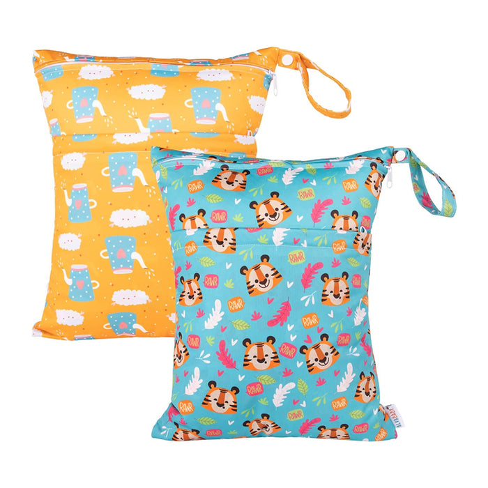 Pack Of 2 Cloth Diaper Wet Dry Bags Reusable With Two Zippered Pockets