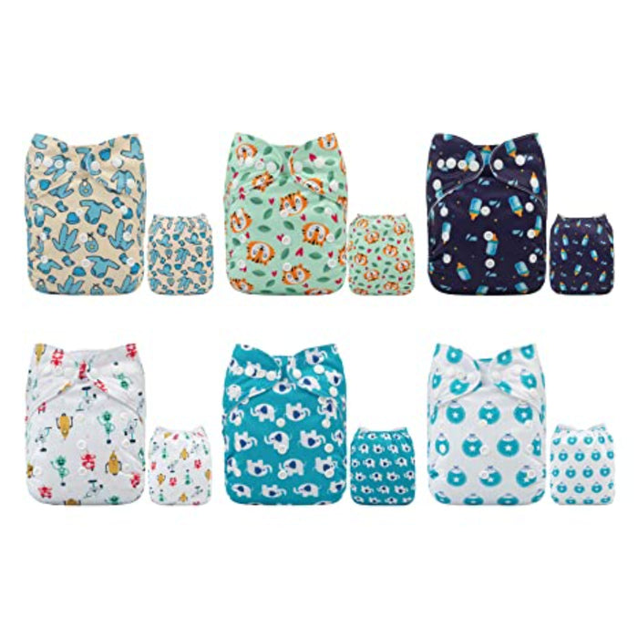 Baby Cloth Diapers One Size Adjustable Washable Reusable For Baby Girls And Boys 6 Pack With 12 Inserts