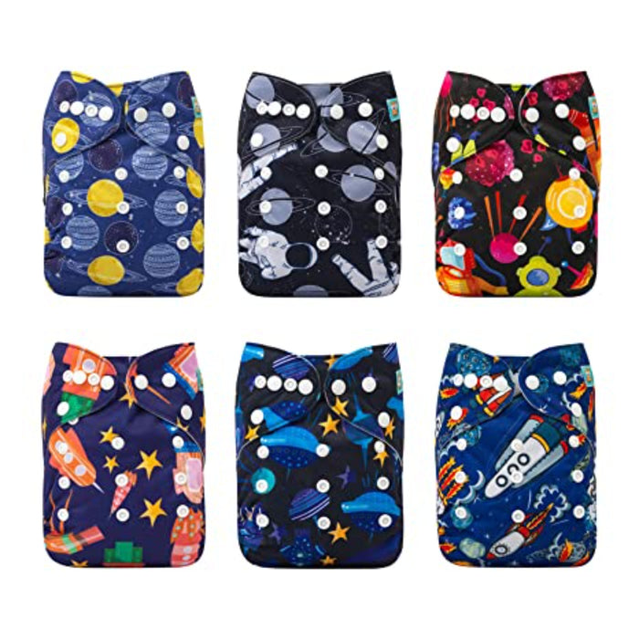 Baby Washable Reusable Cloth Diapers One Size Adjustable Diapers 6 Pack With 12 Inserts