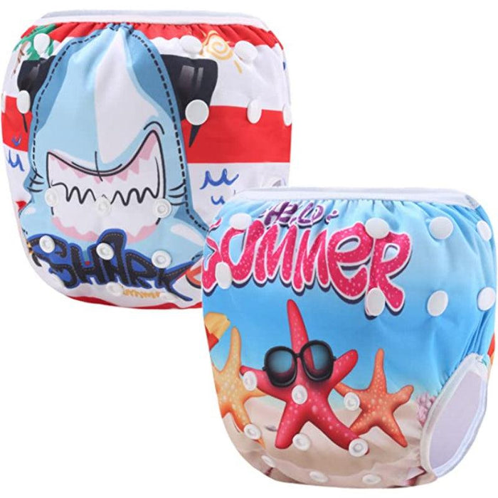 Pack Of 2 Reusable Swim Diapers Covers Waterproof Swimming Pants For 8-36Lbs Unisex Baby