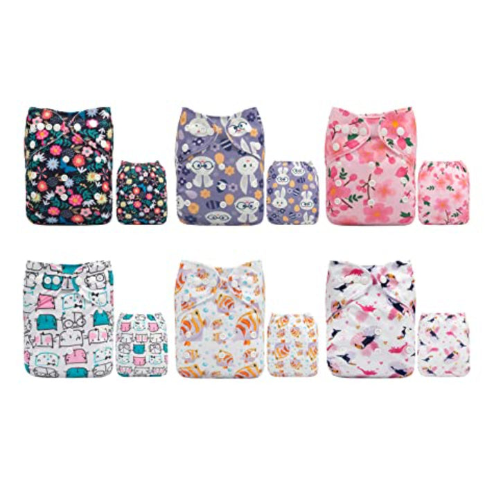 Color Snaps Baby Washable Reusable Cloth Diapers/Adjustable 6 Pack With 12 Pcs