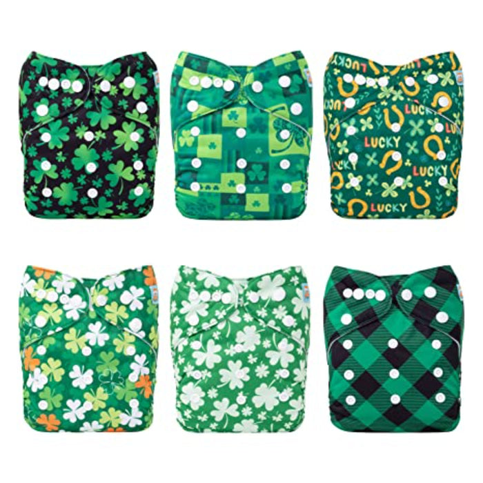 Baby Washable Reusable Cloth Diapers One Size Adjustable Diapers 6 Pack With 12 Inserts