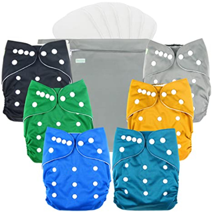 Washable Reusable Baby Cloth Pocket Diapers 6 Pack + 6 Bamboo Inserts