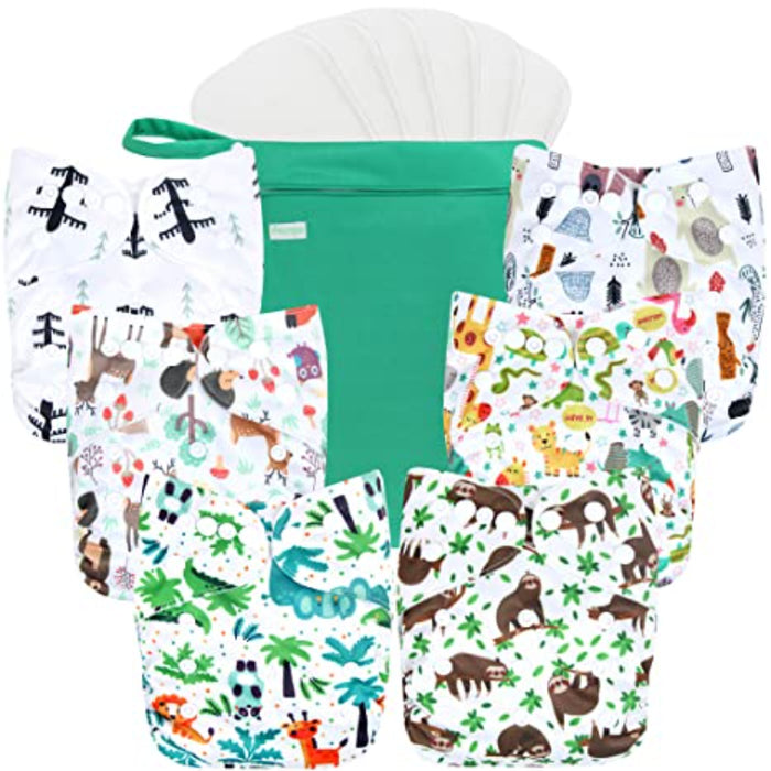 Washable Reusable Baby Cloth Pocket Diapers 6 Pack + 6 Bamboo Inserts