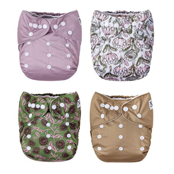 Winter 4-Pack Cloth Pocket Diapers With 4 Bamboo Inserts For Babies