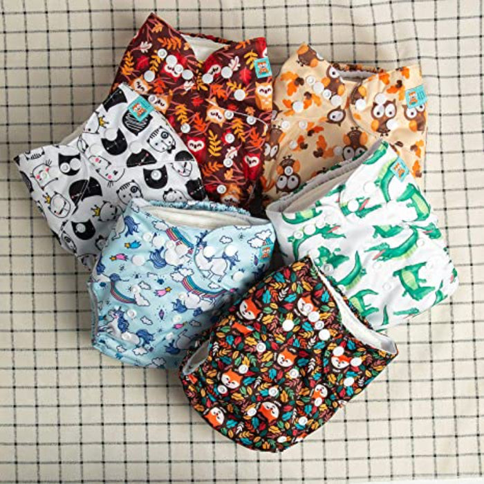 Baby Cloth Diapers One Size Adjustable Washable Reusable 6 Pack With 12 Inserts