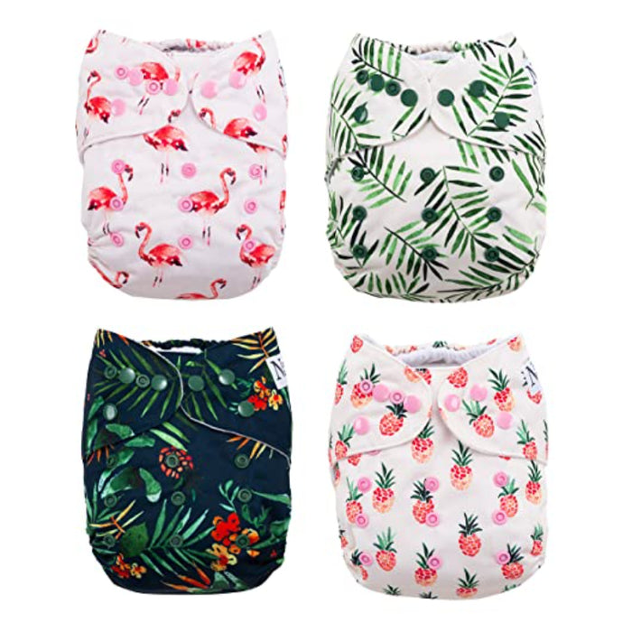 Winter 4-Pack Cloth Pocket Diapers With 4 Bamboo Inserts