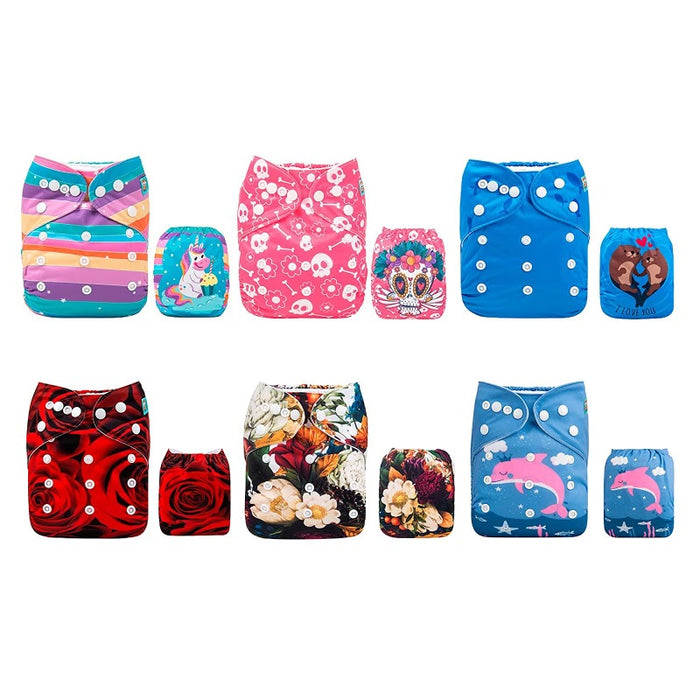 Cloth Diapers Reusable, Washable Adjustable, One Size For Baby Boys and Girls, 6 Pack