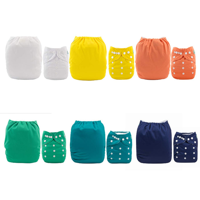One Size Adjustable Washable Reusable Baby Cloth Diapers For Baby 6 Pack + 12 Inserts